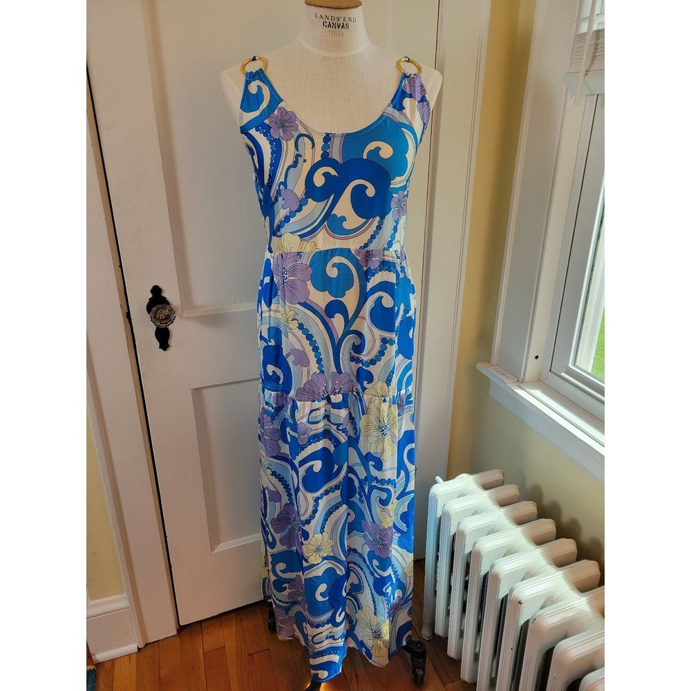Cin Cin Women's Small Blue‎ Floral Hoop Maxi Dress (NWT)